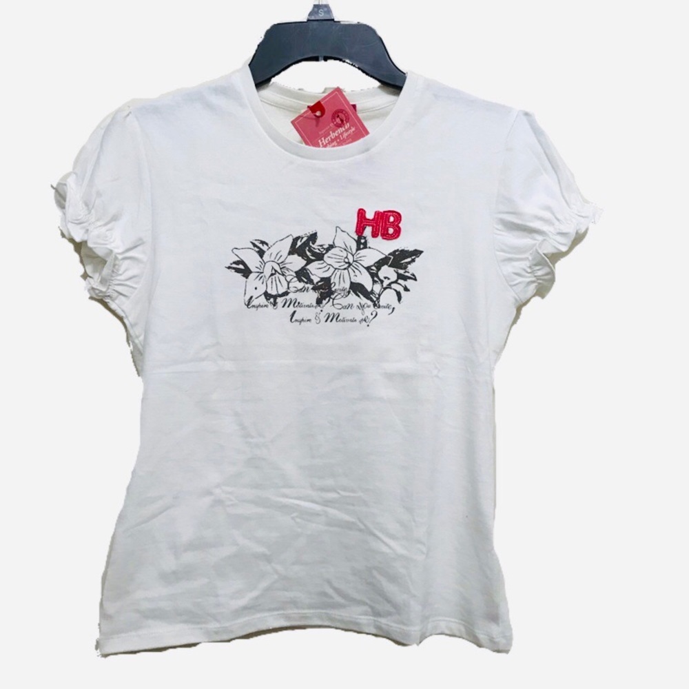 Herbench Logo Stitched Graphic Ruffled Sleeve Tee